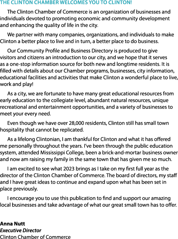 The Clinton Chamber welcomes you to Clinton! The Clinton Chamber of Commerce is an organization of businesses and ind...