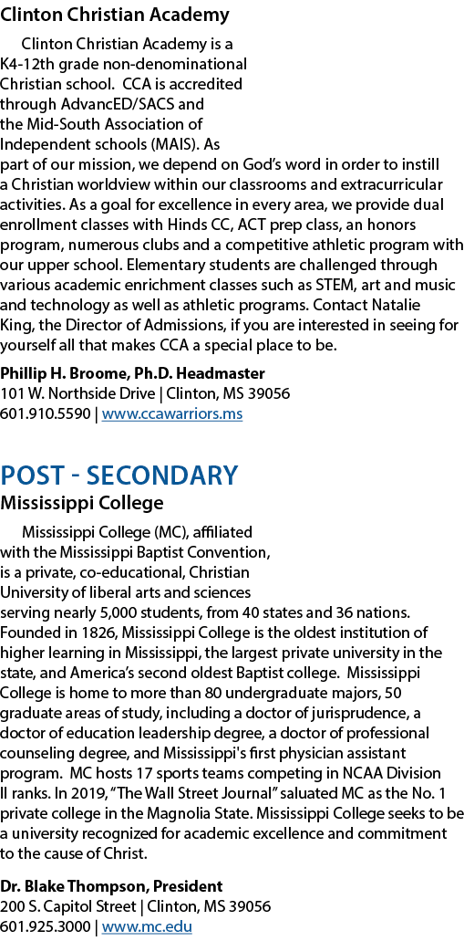 Clinton Christian Academy Clinton Christian Academy is a K4 12th grade non denominational Christian school. CCA is ac...
