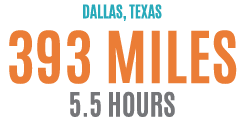 Dallas, Texas 393 miles 5.5 Hours