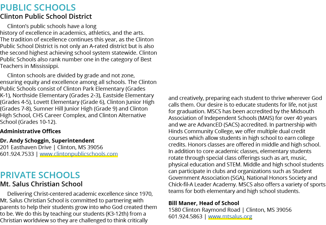 Public Schools Clinton Public School District Clinton’s public schools have a long history of excellence in academics...