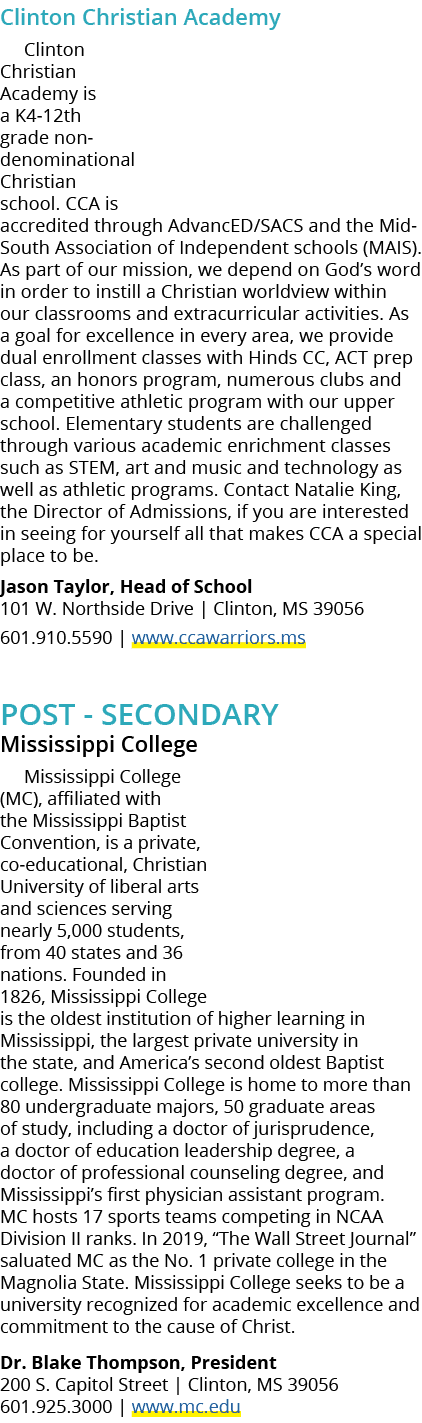 Clinton Christian Academy Clinton Christian Academy is a K4 12th grade non denominational Christian school. CCA is ac...