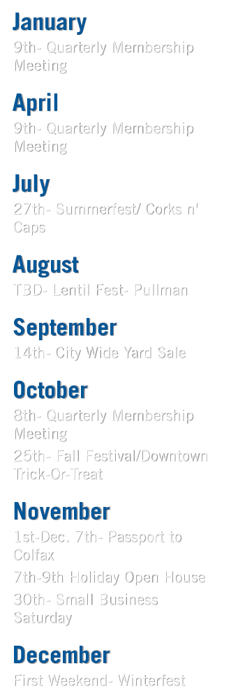 January 9th Quarterly Membership Meeting April 9th Quarterly Membership Meeting July 27th Summerfest/ Corks n' Caps A...