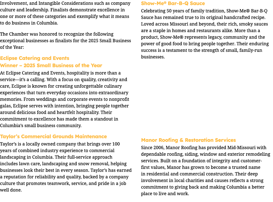 Involvement, and Intangible Considerations such as company culture and leadership. Finalists demonstrate excellence i...