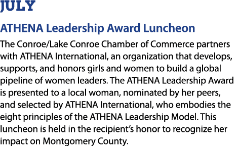 July ATHENA Leadership Award Luncheon The Conroe/Lake Conroe Chamber of Commerce partners with ATHENA International, ...