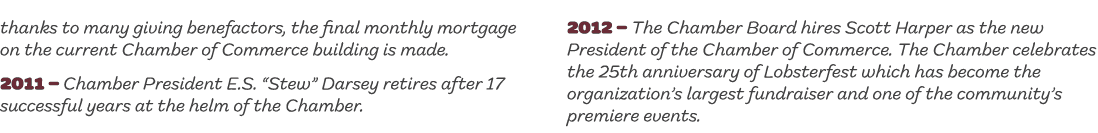 thanks to many giving benefactors, the final monthly mortgage on the current Chamber of Commerce building is made. 20...