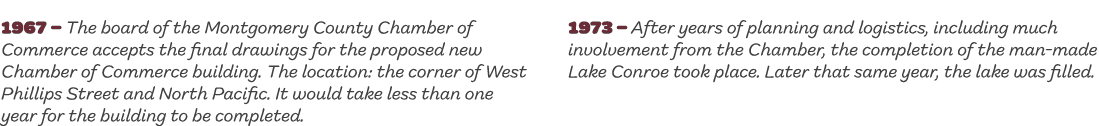 1967 – The ﻿board of the Montgomery County Chamber of Commerce ﻿accepts the final drawings for the proposed new Chamb...
