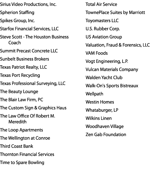Sirius Video Productions, Inc. Spherion Staffing Spikes Group, Inc. Starfox Financial Services, LLC Steve Scott The H...