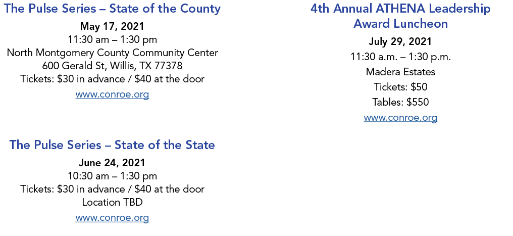 The Pulse Series   State of the County May 17, 2021 11:30 am   1:30 pm North Montgomery County Community Center 600 G   