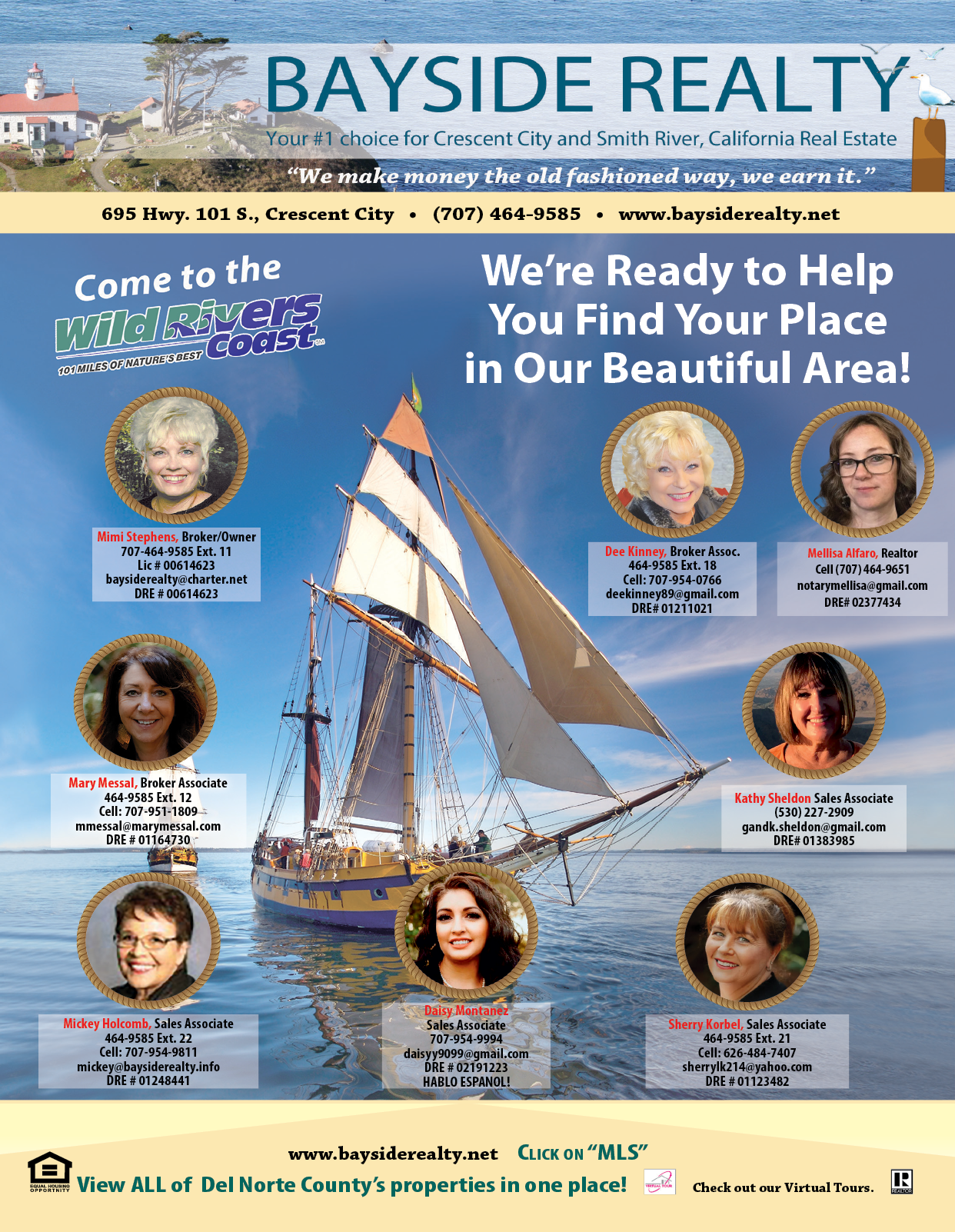 A group of people are shown on a poster advertising Bayside Realty. AI generated content