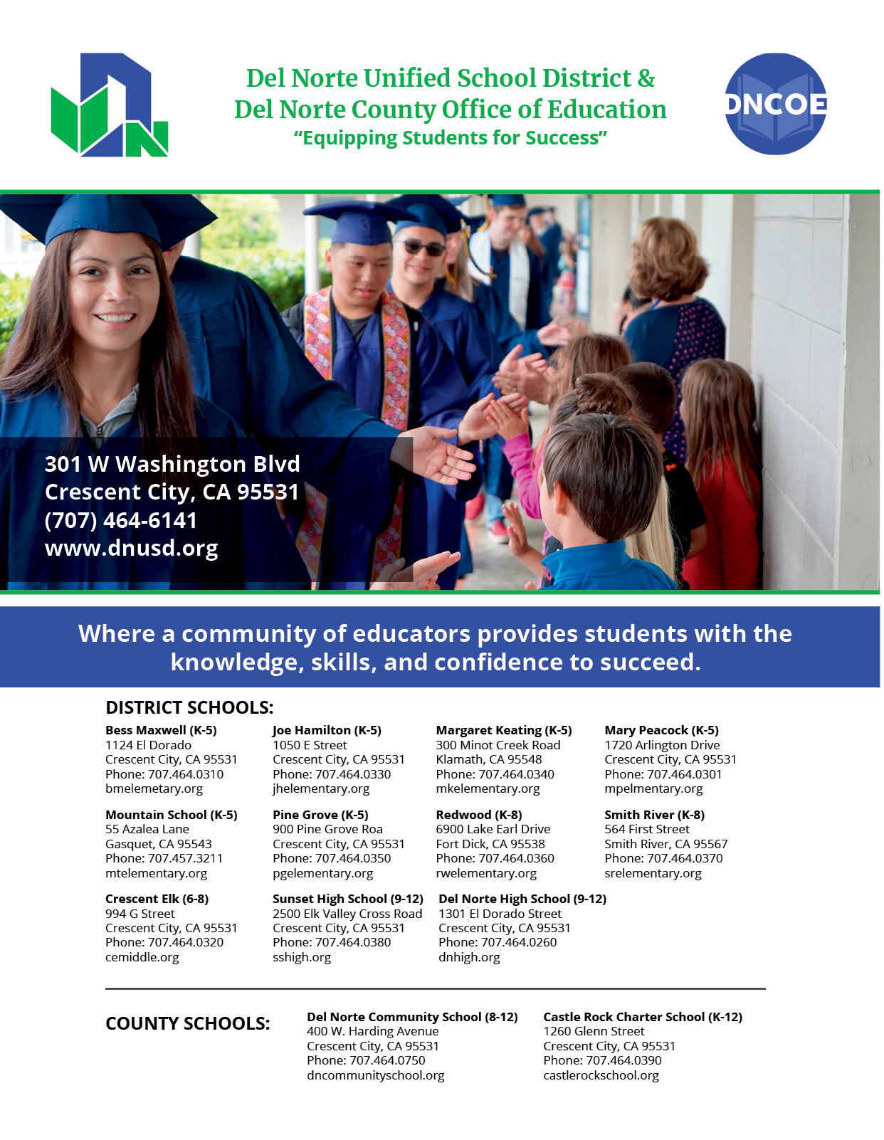 A flyer for Del Norte Unified School District & Del Norte County Office of Education. AI generated content