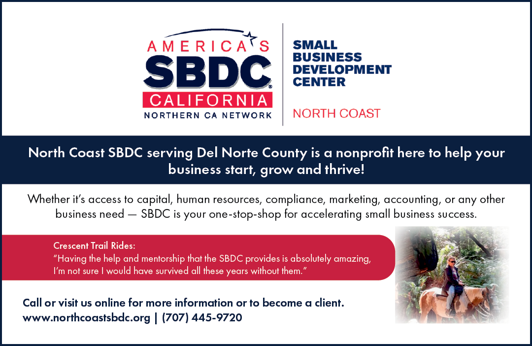 A flyer for the Small Business Development Center in Del Norte County. AI generated content
