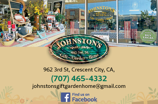 A business card for Johnston's Gift & Home features a logo and contact information. AI generated content