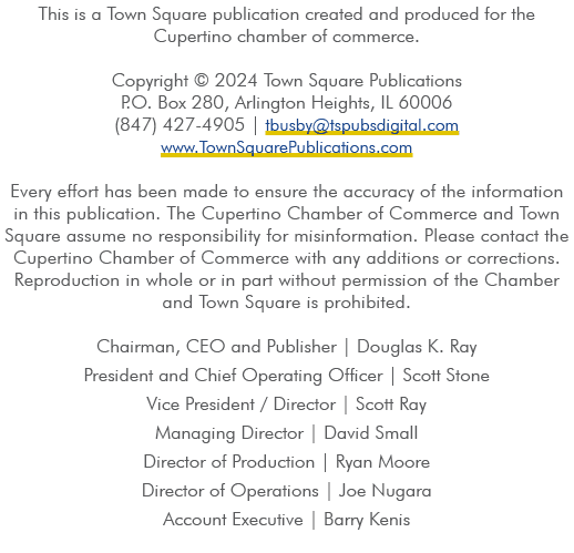 This is a Town Square publication created and produced for the Cupertino chamber of commerce. Copyright © 2024 Town S...