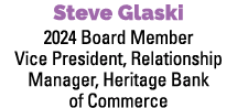 Steve Glaski 2024 Board Member Vice President, Relationship Manager, Heritage Bank of Commerce