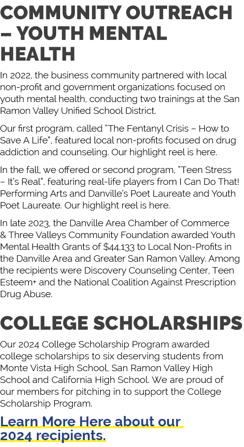 COMMUNITY OUTREACH – YOUTH MENTAL HEALTH In 2022, the business community partnered with local non profit and governme...