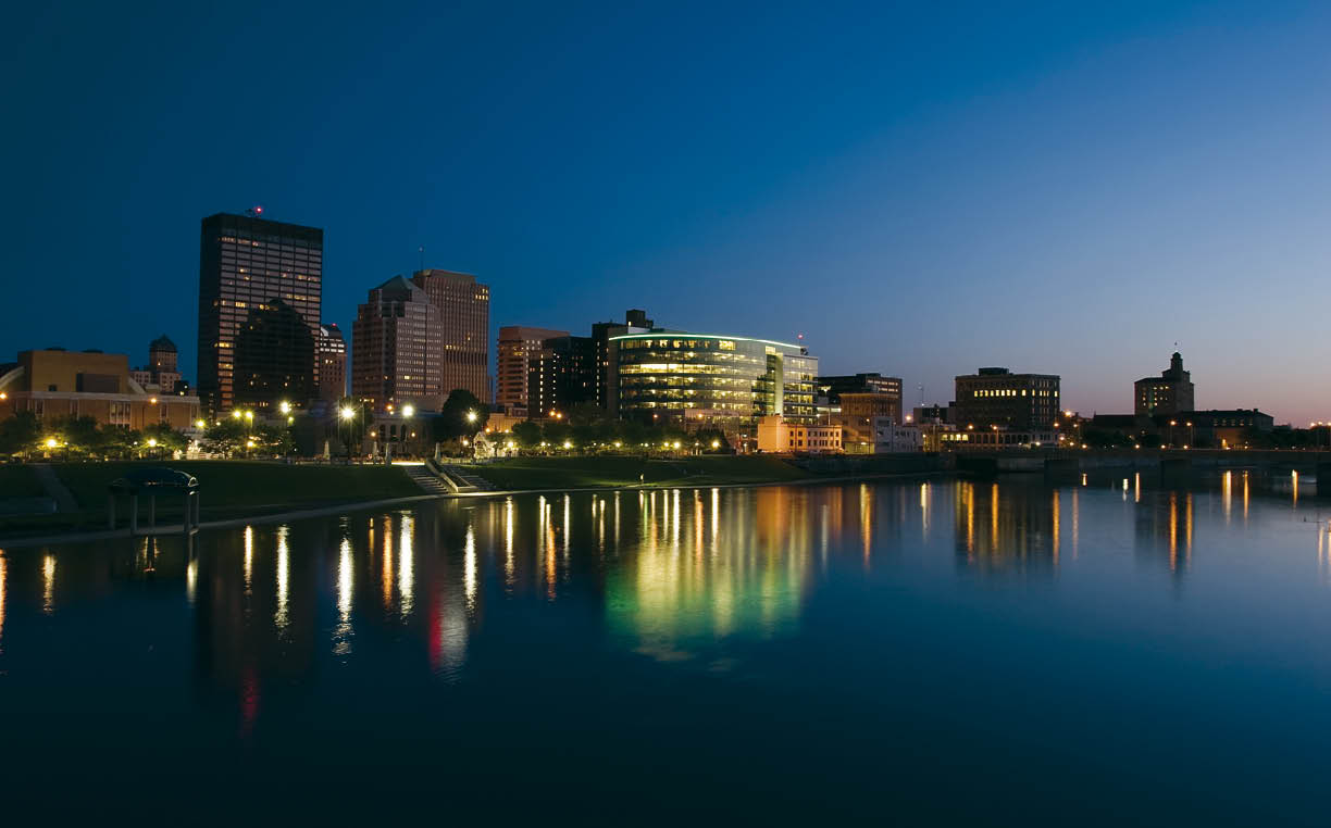 Dayton Ohio Cityscape at Dusk  Dayton, Ohio, USA  Caresource Management Building is new to the skyline at center 