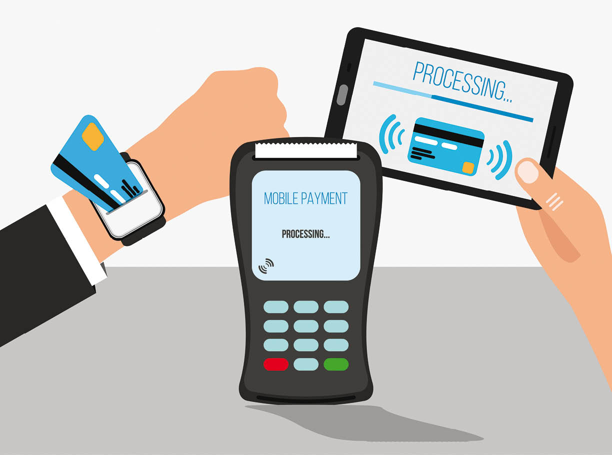 Mobile payments with smart watch and smartphone concept of communication technology
