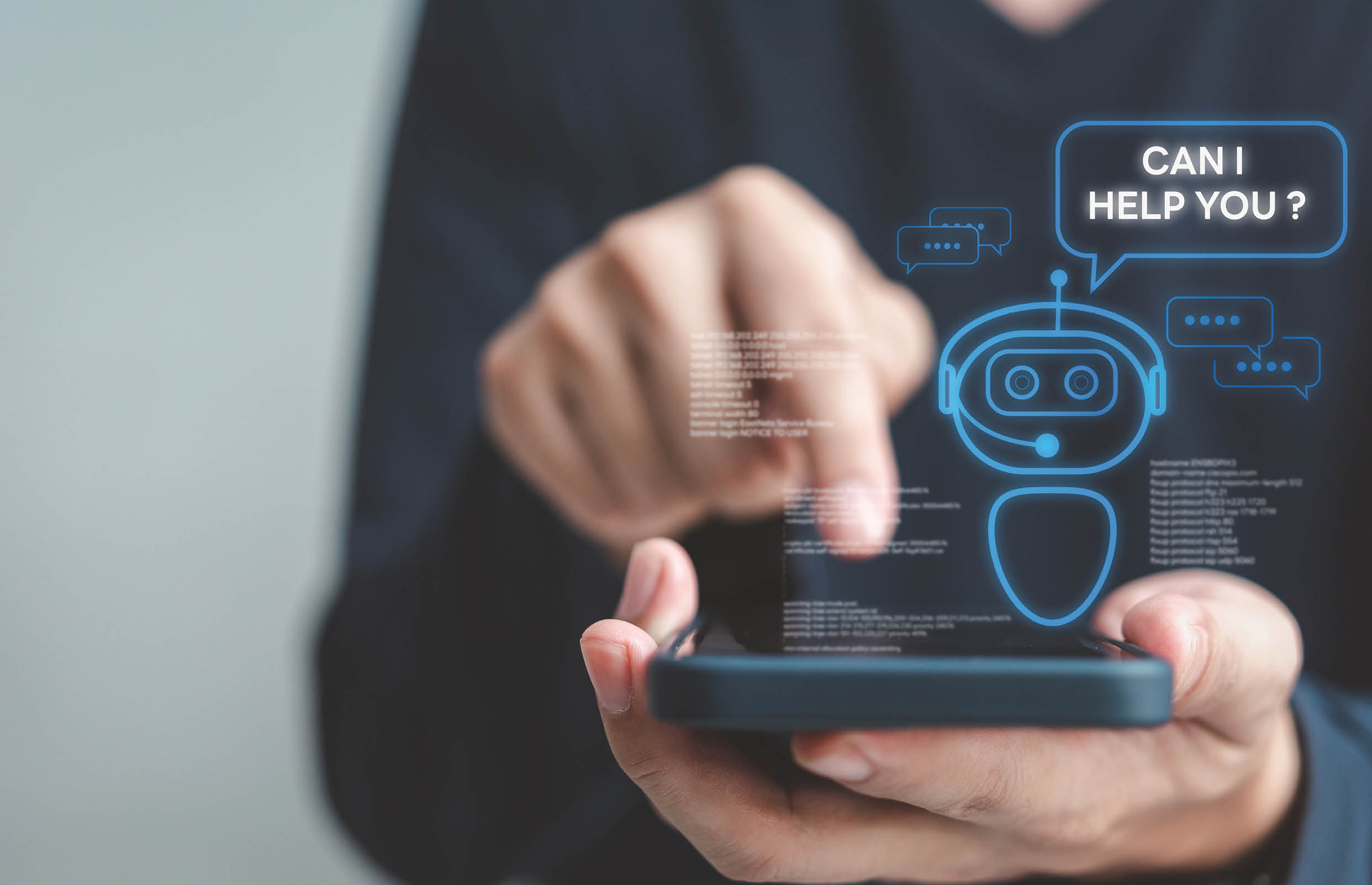 Chatbot conversation Ai Artificial Intelligence technology online customer service.Digital chatbot, robot application, OpenAI generate. Futuristic technology.Virtual assistant on internet.