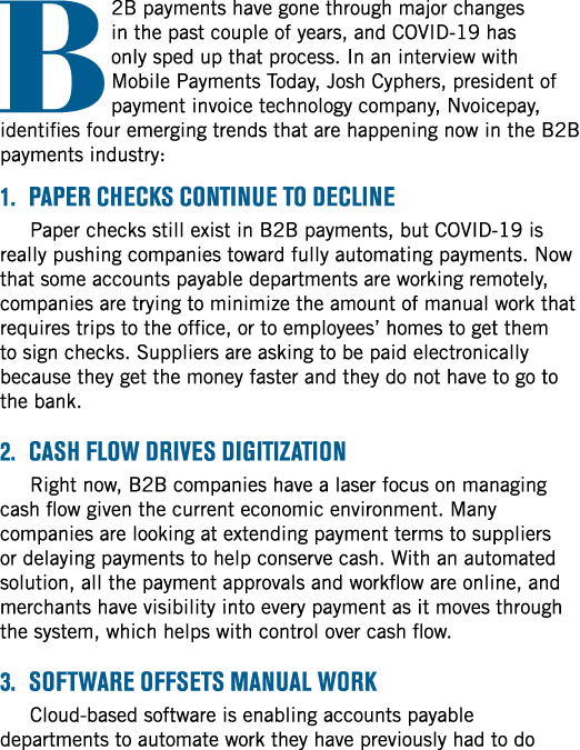 B2B payments have gone through major changes in the past couple of years, and COVID-19 has only sped up that process    