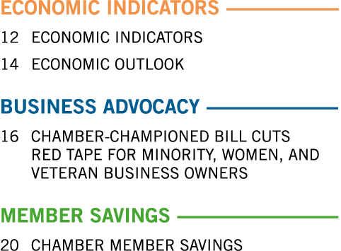 ECONOMIC INDICATORS ------------------------- 12 ECONOMIC INDICATORS 14 ECONOMIC OUTLOOK BUSINESS ADVOCACY ----------   