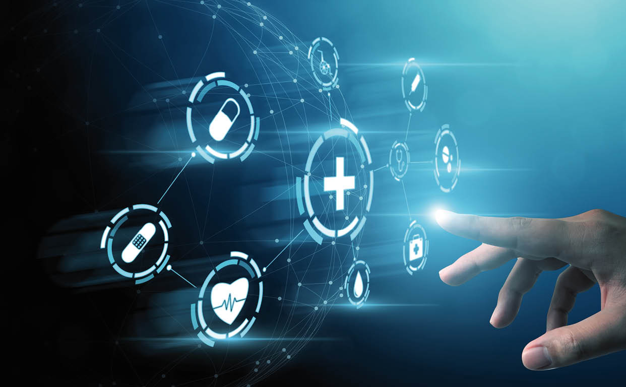 Businessman hand touching icon healthcare medical, Insurance welfare for your health concept