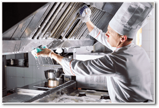 Sanitary day in the restaurant. Repeats wash your workplace. Cooks wash oven, stove and extractor in the Restaurant