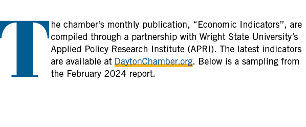 The chamber’s monthly publication, “Economic Indicators”, are compiled through a partnership with Wright State Univer...