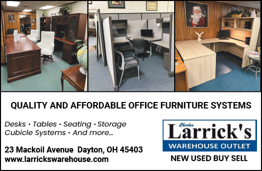 A brochure for Larick's Furniture Systems shows a variety of office furniture, including desks, chairs, and tables. The furniture is arranged in different settings, such as a cubicle, a conference room, and a reception area. The brochure highlights the quality and affordability of the office furniture, which is designed to improve productivity and comfort in the workplace. AI generated content