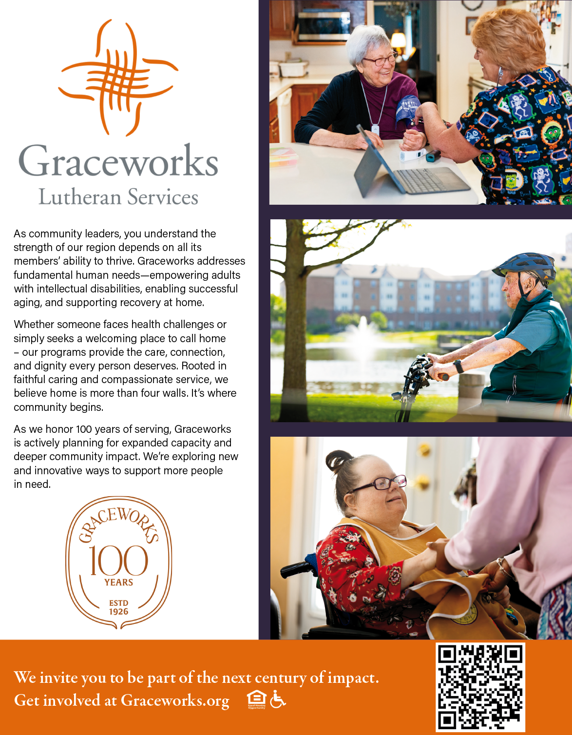 A flyer for Graceworks Lutheran Services features a woman in a wheelchair and an elderly woman. The flyer is advertising the services provided by Graceworks. AI generated content