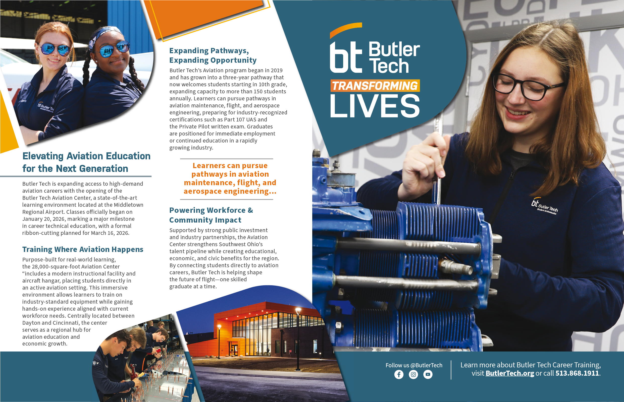 A young woman is working on a machine, possibly a motorcycle. She is wearing glasses and a blue shirt. The image is a magazine advertisement for a tech company. AI generated content