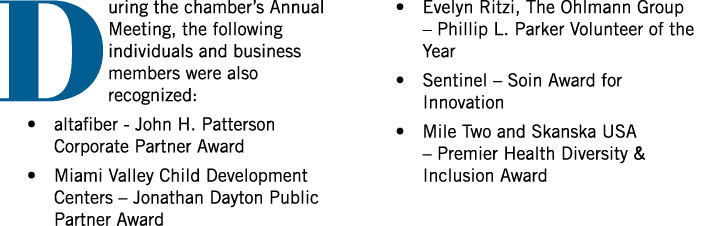 During the chamber’s Annual Meeting, the following individuals and business members were also recognized: • altafibe...