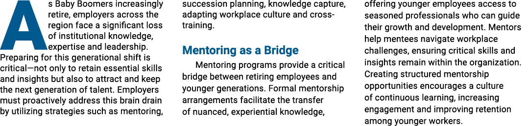 As Baby Boomers increasingly retire, employers across the region face a significant loss of institutional knowledge, ...