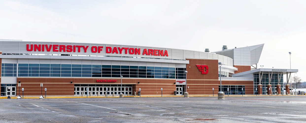 Dayton, OH, USA / February 28, 2020: University of Dayton Arena, home of the Dayton Flyers basketball program.