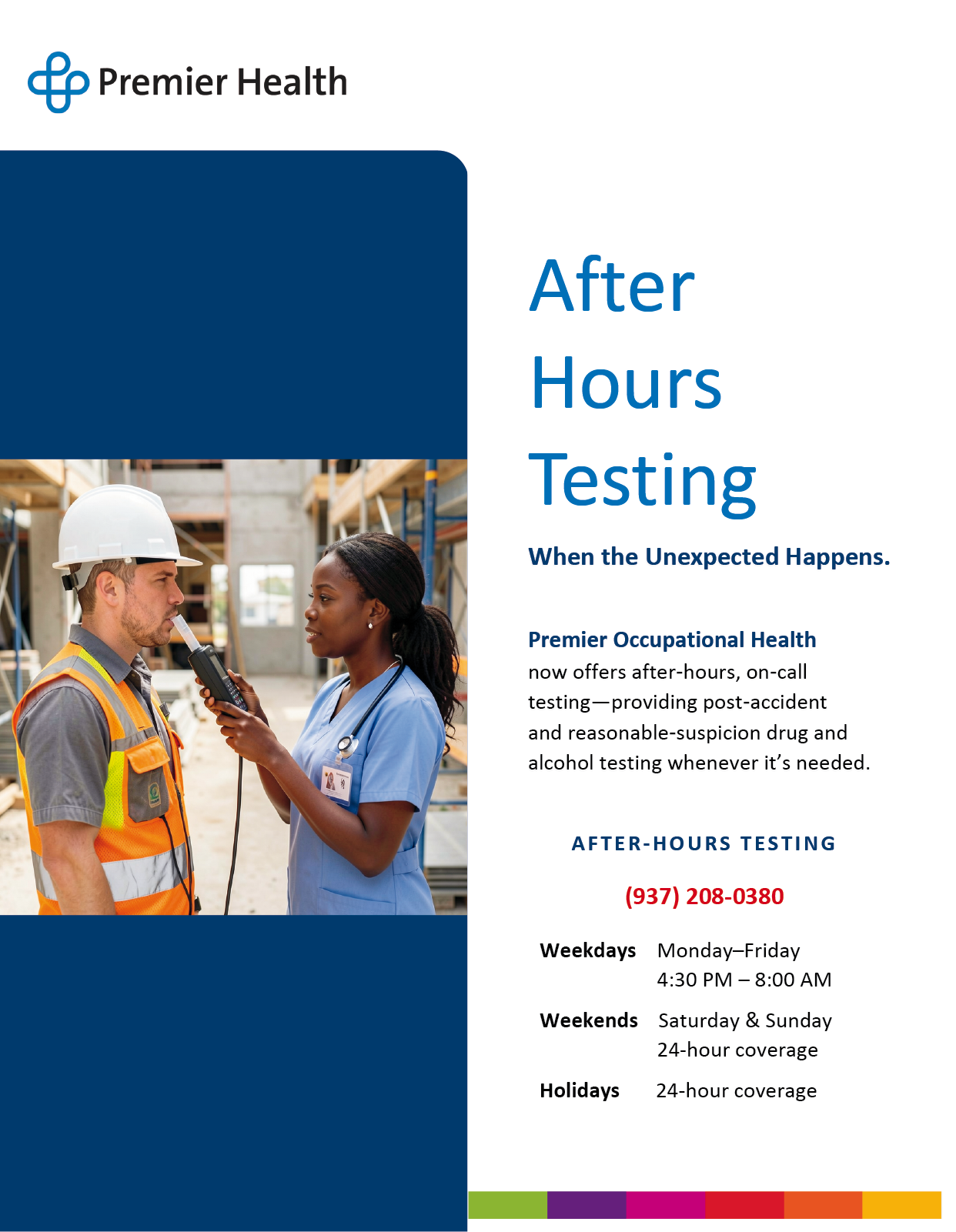 A flyer for after hours testing. Description generated by AI