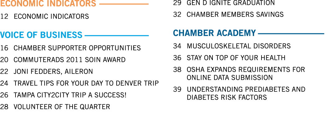ECONOMIC INDICATORS 12 ECONOMIC INDICATORS VOICE OF BUSINESS 16 CHAMBER SUPPORTER OPPORTUNITIES 20 COMMUTERADS 2011 ...