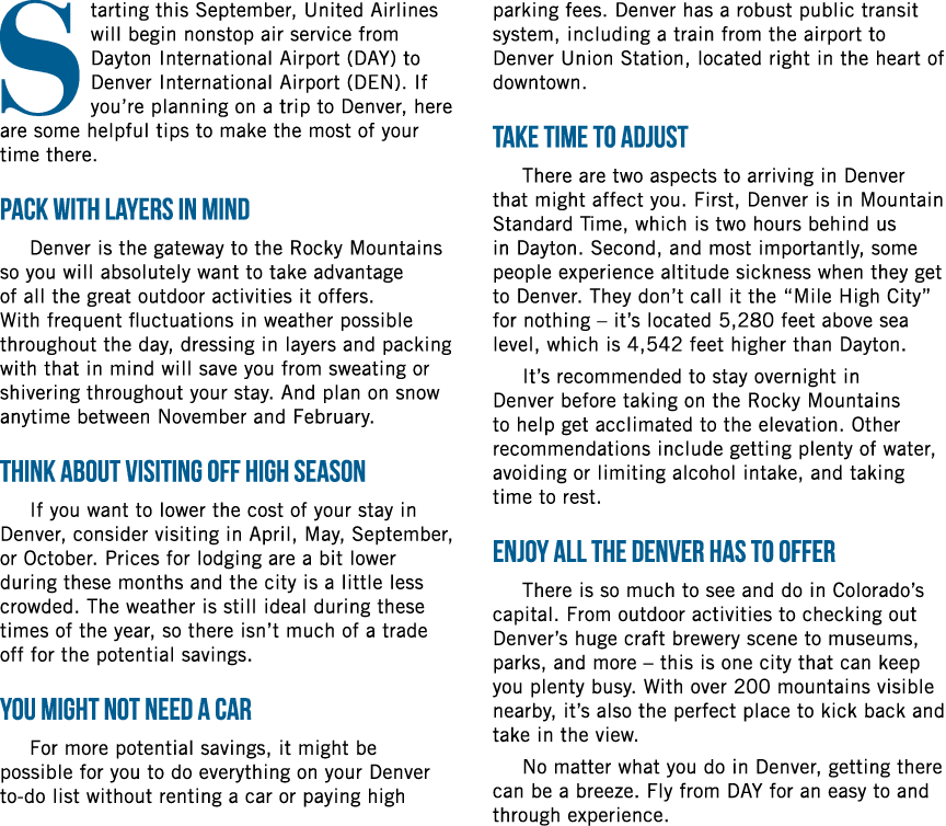 Starting this September, United Airlines will begin nonstop air service from Dayton International Airport (DAY) to De...