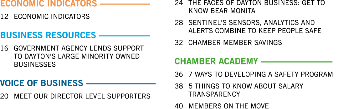 ECONOMIC INDICATORS 12 ECONOMIC INDICATORS BUSINESS RESOURCES 16 GOVERNMENT AGENCY LENDS SUPPORT TO DAYTON'S LARGE MI...