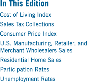 In This Edition Cost of Living Index Sales Tax Collections Consumer Price Index U.S. Manufacturing, Retailer, and Mer...
