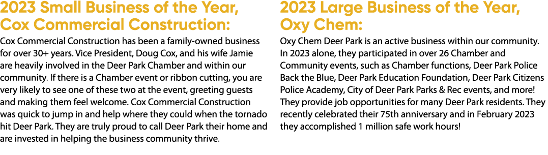 2023 Small Business of the Year, Cox Commercial Construction: Cox Commercial Construction has been a family owned bus...