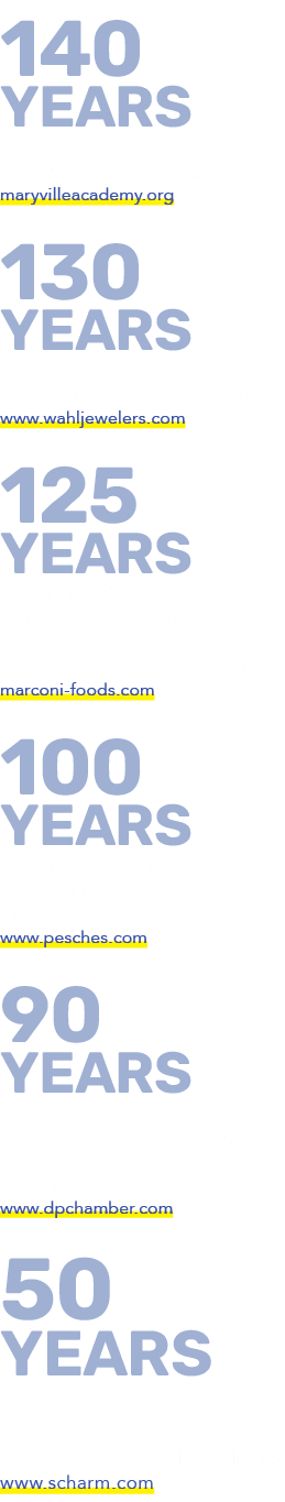 140 YEARS Maryville Academy 1150 River Road, Des Plaines maryvilleacademy.org 130 YEARS R.C. Wahl Jewelers 1514 Miner...