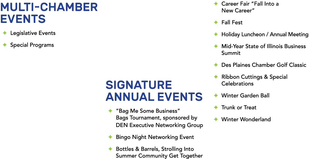 MULTI CHAMBER EVENTS ✦ Legislative Events ✦ Special Programs SIGNATURE ANNUAL EVENTS ✦ “Bag Me Some Business” Bags To...