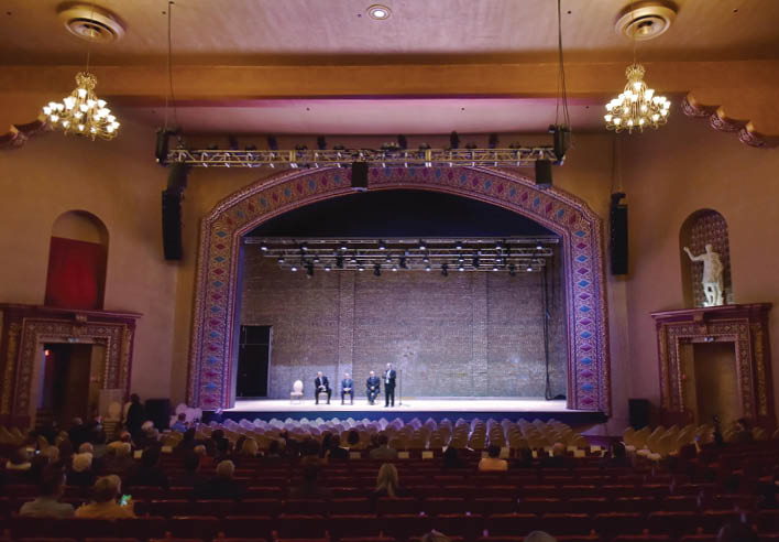 Ron Onesti speaks to the gathered dignitaries at the ribbon-cutting ceremony of the Des Plaines Theatre on Thursday, October 28, 2021. Onesti is the director of operations.