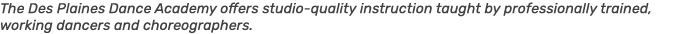 The Des Plaines Dance Academy offers studio quality instruction taught by professionally trained, working dancers and...