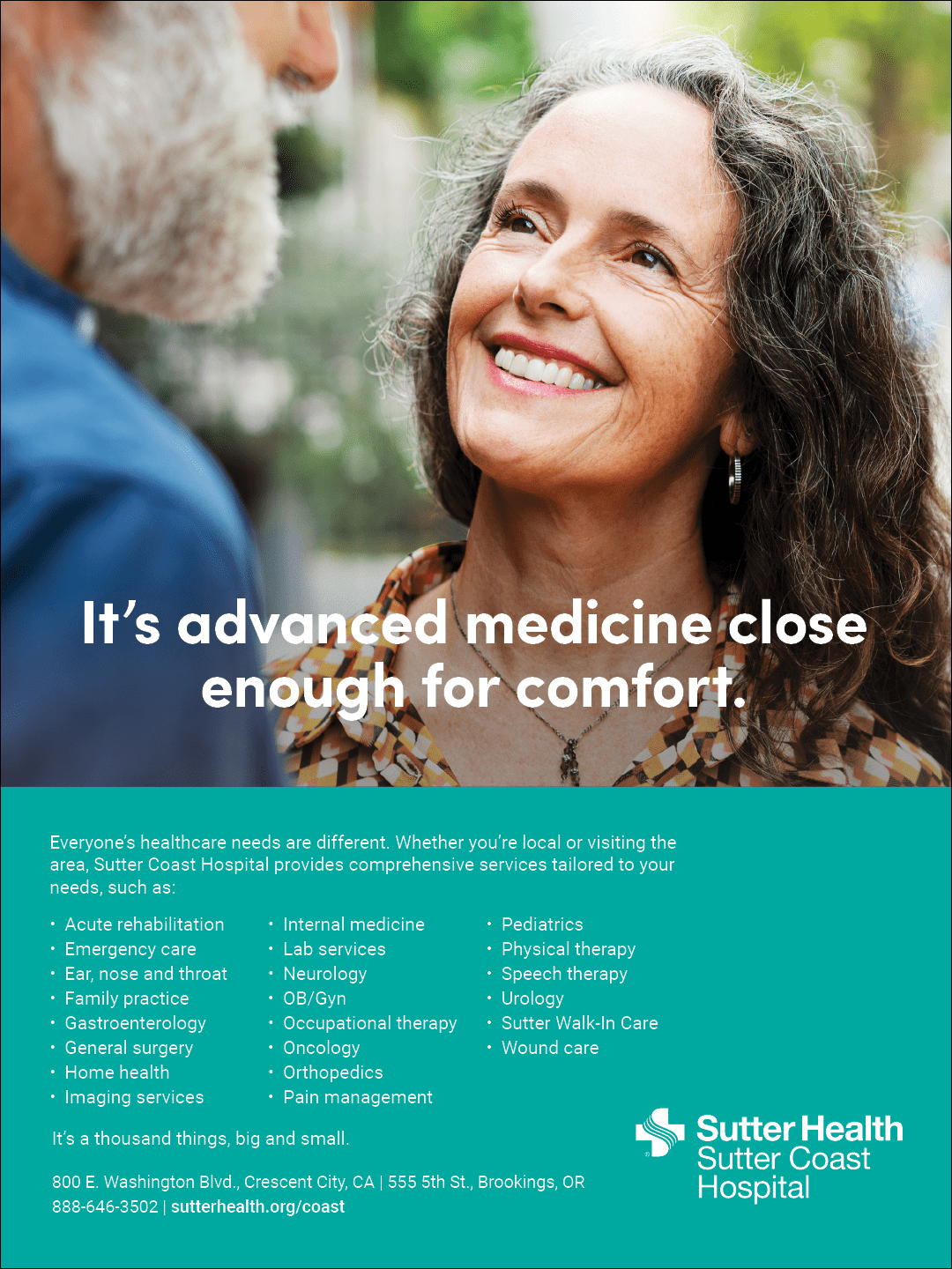 Discover Del Norte Chamber of Commerce magazine ad for Sutter Coast Hospital