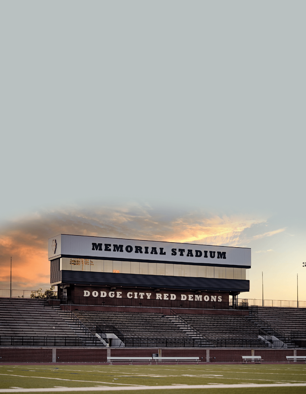A stadium with a sign that says “Memorial Stadium". AI generated content