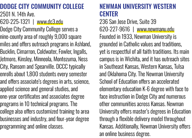 Dodge City Community College 2501 N. 14th Ave. 620 225 1321 | www.dc3.edu Dodge City Community College serves a nine ...
