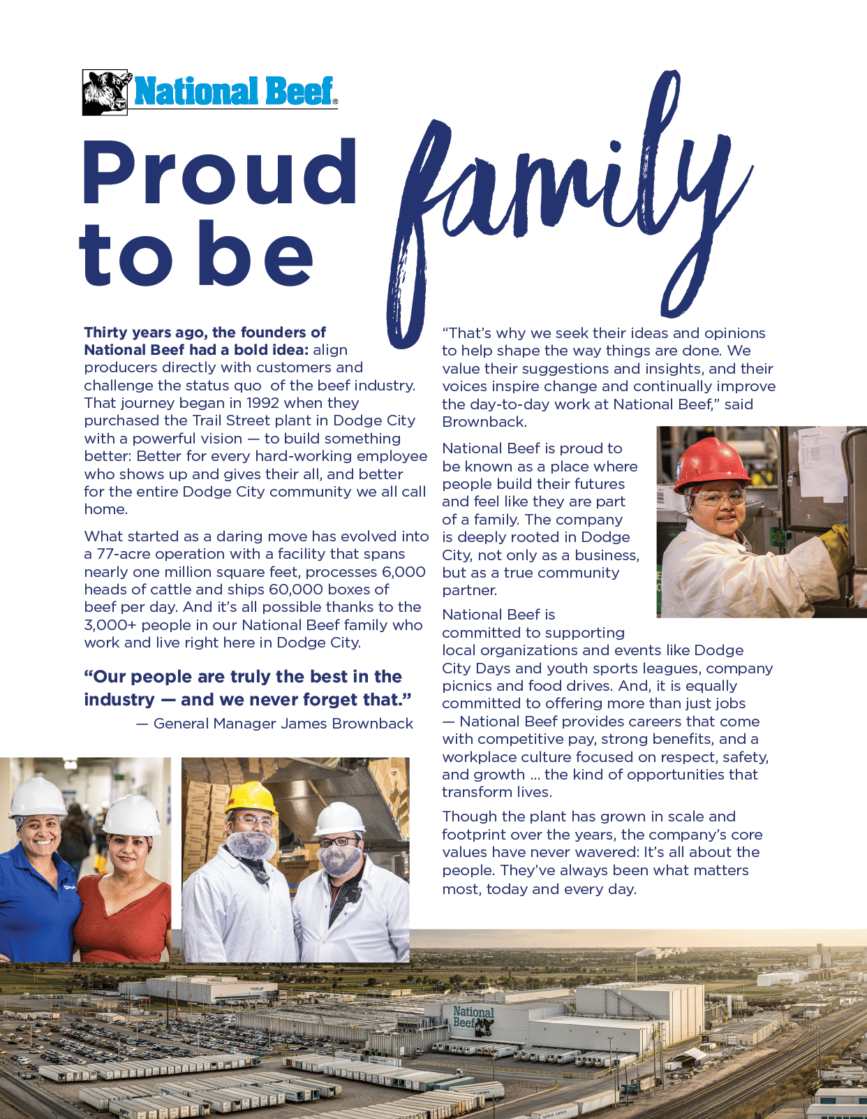 A magazine advertisement for National Beef features a group of people in hard hats and white coats. AI generated content