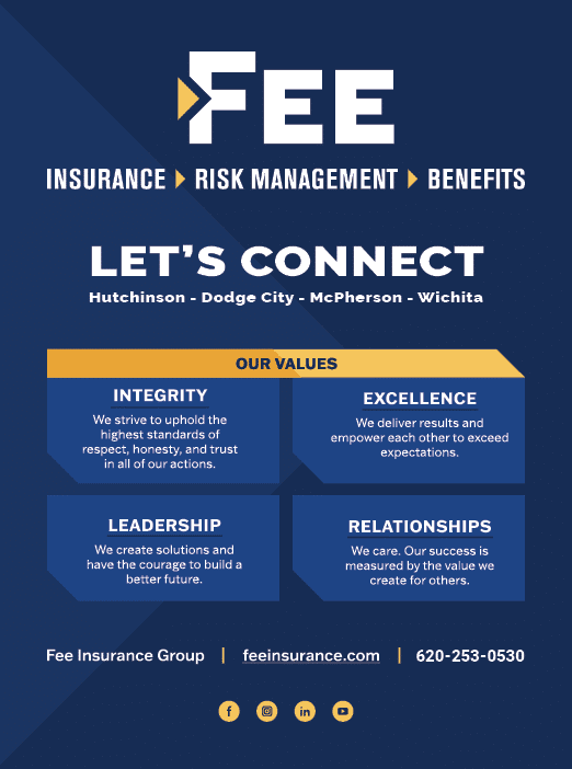 A blue and white flyer for a company called FEE. AI generated content