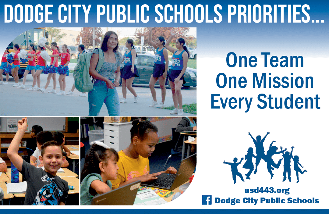 A group of people are shown in a photo, with some of them holding backpacks. The photo is advertising the importance of public schools. AI generated content