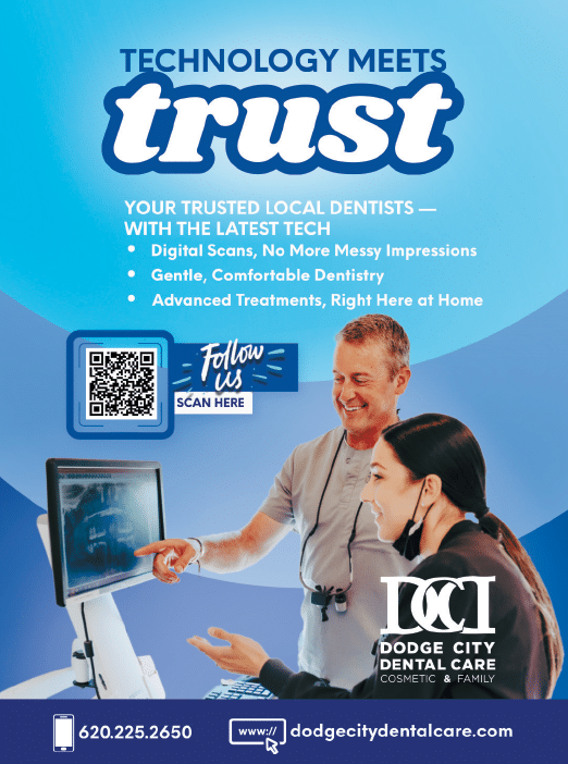 A man and woman are shown on a poster for a dental practice. The man is smiling and holding a computer mouse, while the woman is sitting at a computer. The poster is advertising the dental practice and their use of technology. AI generated content